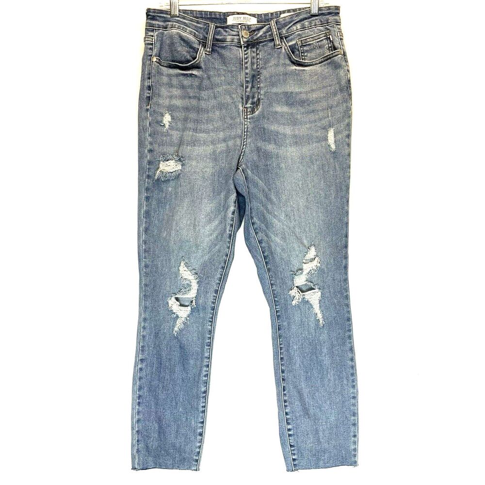 JUDY‎ BLUE Jeans Womens Size 31x26 Relaxed Fit Raw Hem Stretch Blue